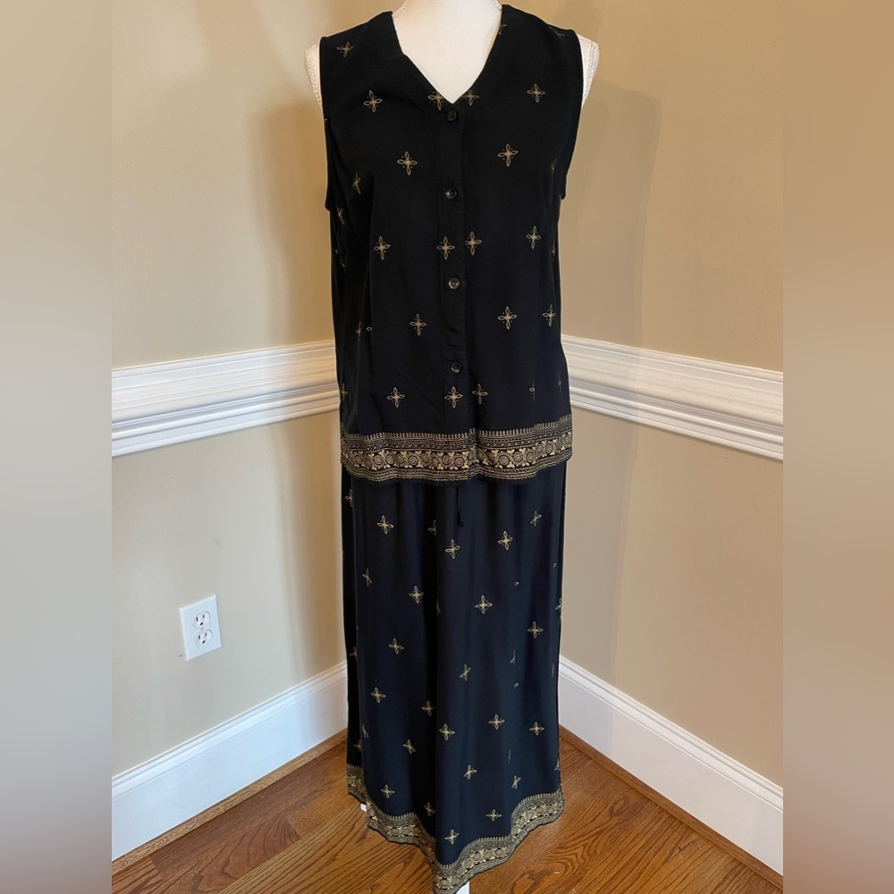 Radcliffe Skirt Set, Black & Gold, Medium, Sleeveless Top Drawstring Waist Skirt